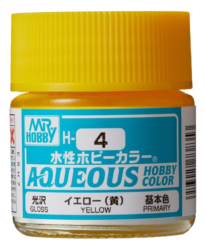 Mr Hobby Aqueous Gloss Yellow H004 glanzende gele modelbouw verf 10ml