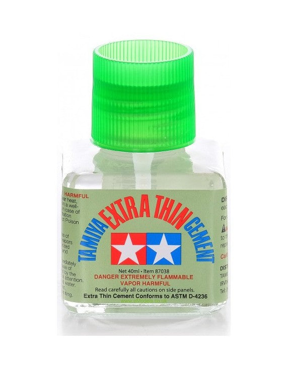 Tamiya Extra Thin Cement 87038 verpakking en fles detail modelbouwlijm