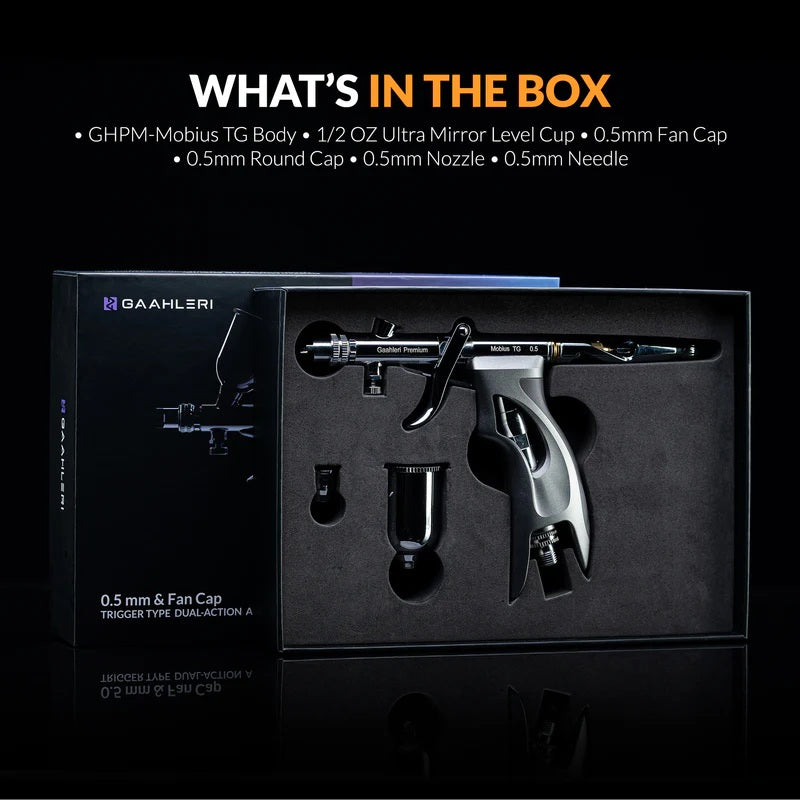 Gaahleri GHPM Mobius TG premium series verpakking inhoud 0.5mm airbrush set