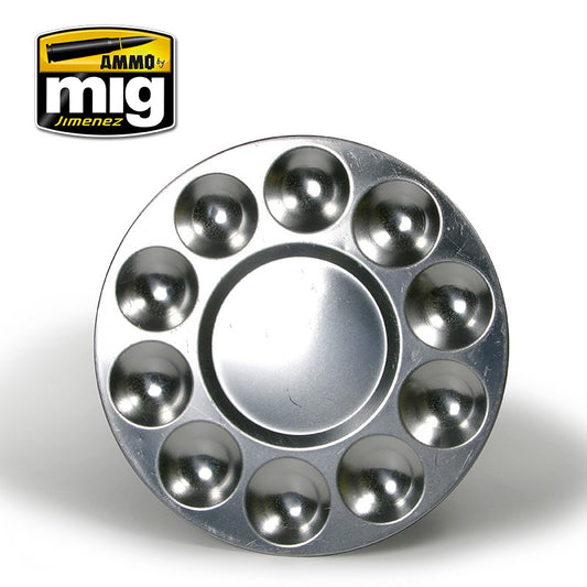 Ammo Mig aluminium mengpalet met 8 ronde vakken voor professionele modelbouw verf