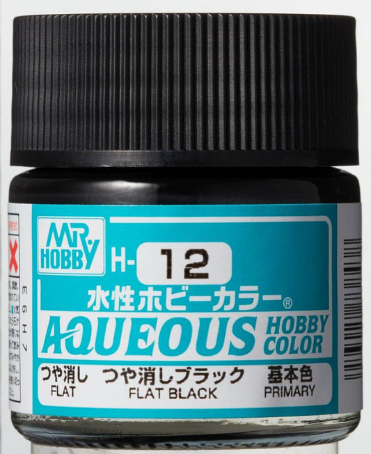 Mr Hobby Aqueous Flat Black H012 matte zwarte modelbouw verf 10ml