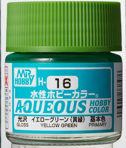 Mr Hobby Aqueous Gloss Yellow Green H016 glanzende geelgroene modelbouw verf 10ml