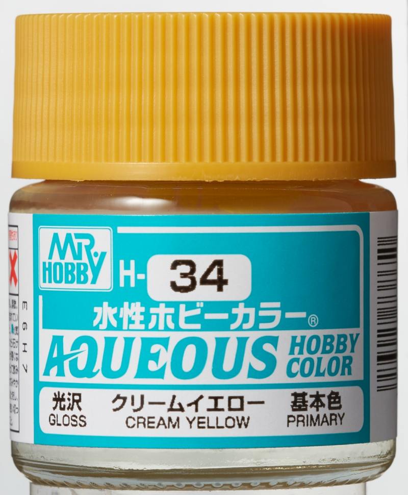 Mr Hobby Aqueous Gloss Cream Yellow H034 glanzende cremegele modelbouw verf 10ml
