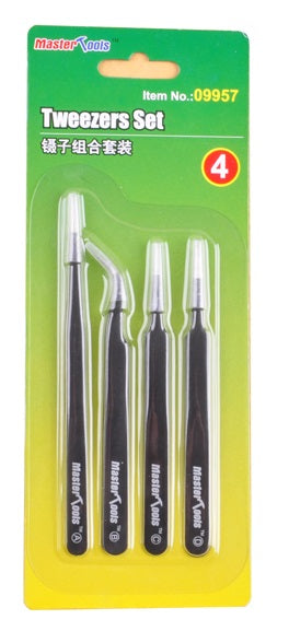 Trumpeter pincetten set 09957 precisie pincetten 4 stuks voor modelbouw